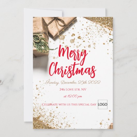 Invitation Joyeux logo marque Noël qr code promo (Devant)