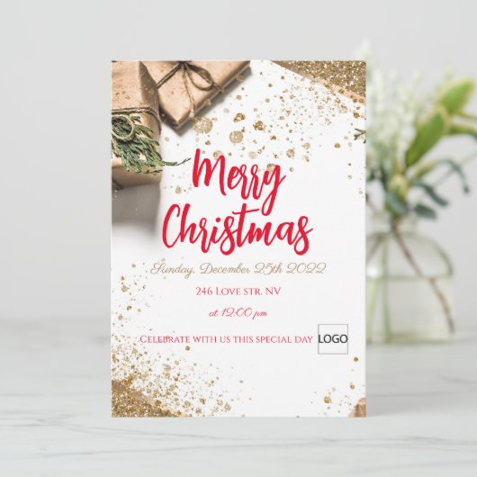 Invitation Joyeux logo marque Noël qr code promo (Debout devant)