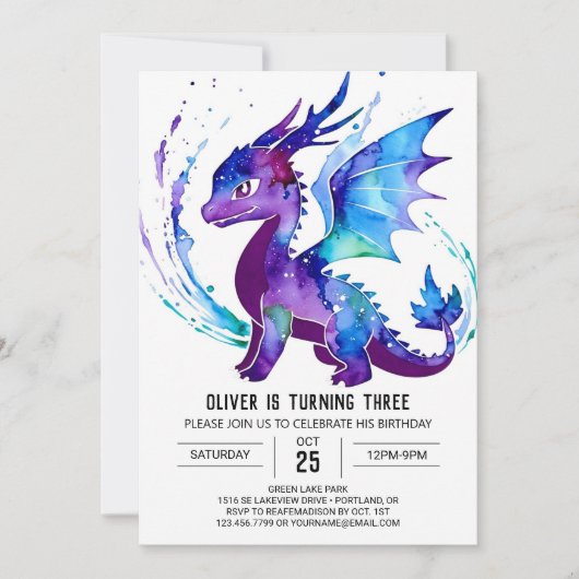 Invitation Joyeux Majestic Dragon Digital Boy Anniversaire (Devant)