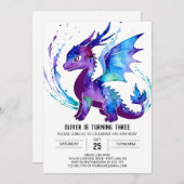 Invitation Joyeux Majestic Dragon Digital Boy Anniversaire (Devant / Derrière)