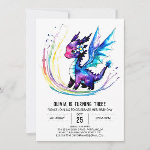 Invitation Joyeux Majestic Dragon Digital Girl Anniversaire