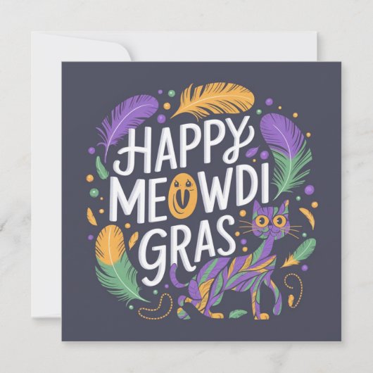 Invitation Joyeux mardi gras Meowdi (Devant)