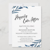 Invitation Joyeux Mariage Après Tout Blue Leaves Réception-On (Devant)