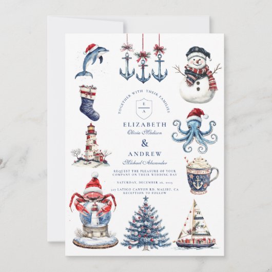 Invitation Joyeux Mariage de Noël maritime (Devant)