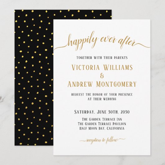 Invitation Joyeux Mariage Élégant Script Doré (Devant / Derrière)