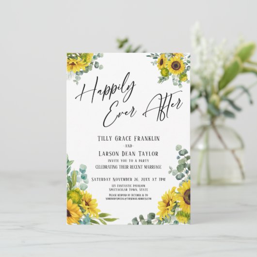Invitation Joyeux Mariage Eucalyptus Tournesol Fête (Debout devant)