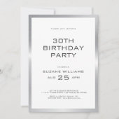 Invitation Joyeux modèle d'anniversaire avec blanc et argent (Devant)