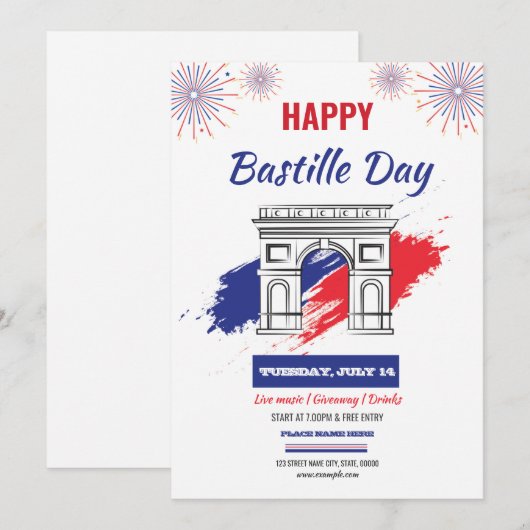 Invitation Joyeux Modèle du 14 juillet (Devant / Derrière)