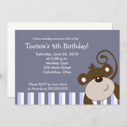 Invitation Joyeux Monkey Fun Brown 5x7 Anniversaire (Devant / Derrière)