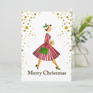 Invitation Joyeux Noël 1950 Noël Dame Vintage