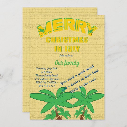 Invitation Joyeux Noël à la fête de juillet (Devant / Derrière)