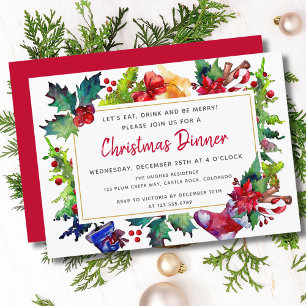 Invitation Joyeux Noël Aquarelle moderne Dîner de Noël