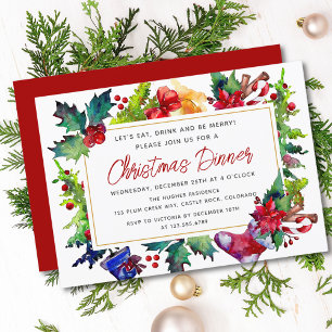 Invitation Joyeux Noël Aquarelle moderne Dîner de Noël
