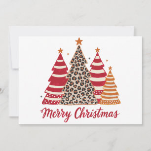 Invitation Joyeux Noël Arbres Motifs Léopard Rouge Rayure