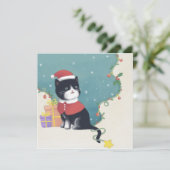 Invitation Joyeux Noël : Art d'illustration de chat (Debout devant)