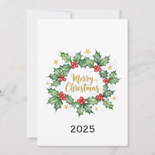 Invitation Joyeux Noël au houx à l'aquarelle élégante
