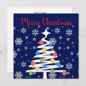Invitation Joyeux Noël avec des flocons de neige, des arbres (Devant / Derrière)