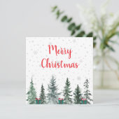 Invitation Joyeux Noël avec des flocons de neige, des arbres  (Debout devant)