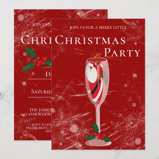 Invitation Joyeux Noël avec le champagne de Santa (Devant / Derrière)