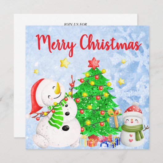 Invitation Joyeux Noël avec Snowman & Enfant avec Arbre (Devant / Derrière)
