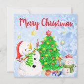 Invitation Joyeux Noël avec Snowman & Enfant avec Arbre (Devant)