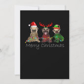 Invitation Joyeux Noël avec trois chiens pug (Devant)