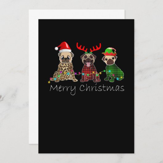 Invitation Joyeux Noël avec trois chiens pug (Devant / Derrière)