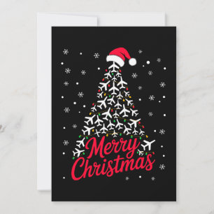 Invitation Joyeux Noël Avion Sapin Chapeau de Père Noël Floco