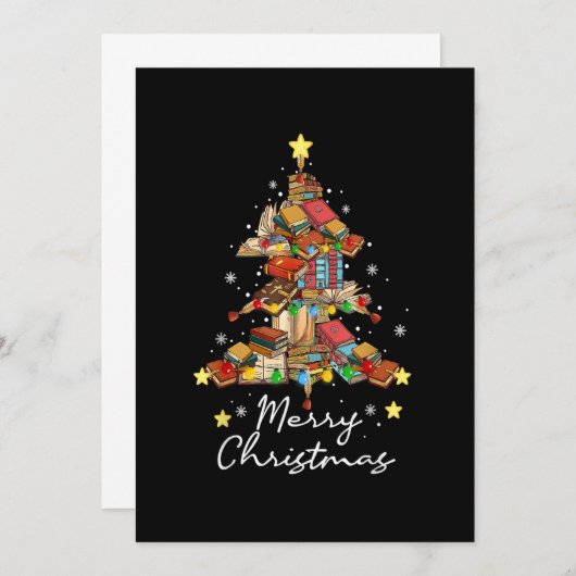 Invitation Joyeux Noël Bibliothèque Arbre Livre Lecture Amour (Devant / Derrière)