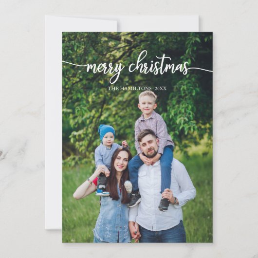 Invitation Joyeux Noël blanc Script photo unique (Devant)