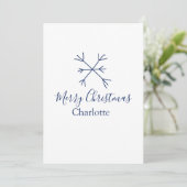 Invitation Joyeux Noël bleu flocons ajouter nom fêtes (Debout devant)