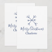 Invitation Joyeux Noël bleu flocons ajouter nom fêtes (Devant / Derrière)