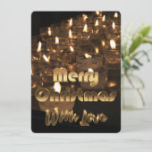 Invitation Joyeux Noël Bougie Lumières Black Gold Texte (Debout devant)