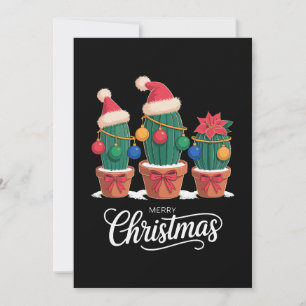 Invitation Joyeux Noël Cactus Chapeau de Père Noël Poinsettia