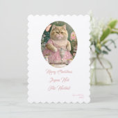 Invitation Joyeux Noël chat rose (Debout devant)