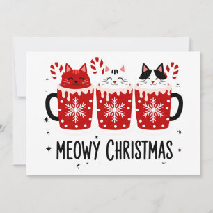 Invitation Joyeux Noël Chats Chocolat Chaud Canne de Bonbon N