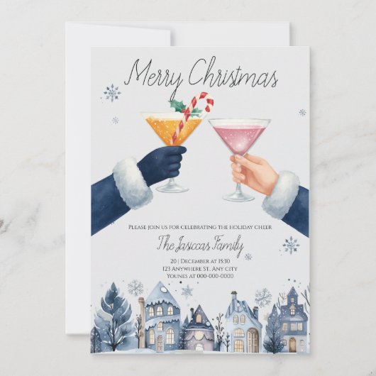 Invitation Joyeux Noël Cocktail salutation de fête (Devant)