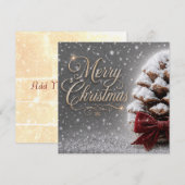 Invitation Joyeux Noël Cône de Pin Recouvert de Neige (Devant / Derrière)