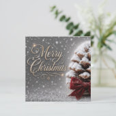 Invitation Joyeux Noël Cône de Pin Recouvert de Neige (Debout devant)