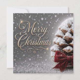 Invitation Joyeux Noël Cône de Pin Recouvert de Neige