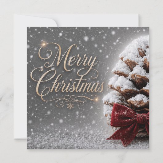 Invitation Joyeux Noël Cône de Pin Recouvert de Neige (Devant)