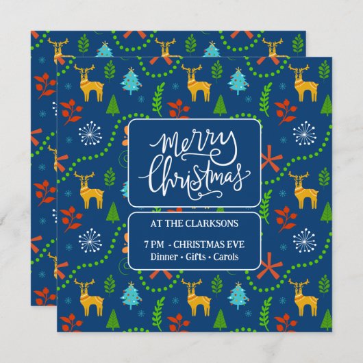 Invitation Joyeux Noël dans la forêt | Bleu (Devant / Derrière)