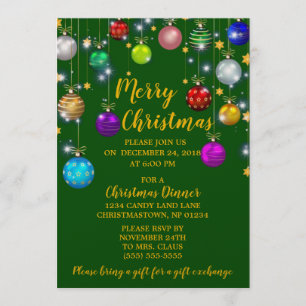 Invitation Joyeux Noël, dîner de Noël