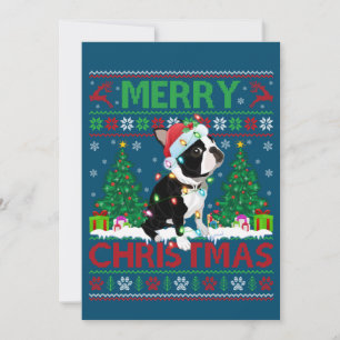 Invitation Joyeux Noël Éclairage laid Boston Terrier Chris