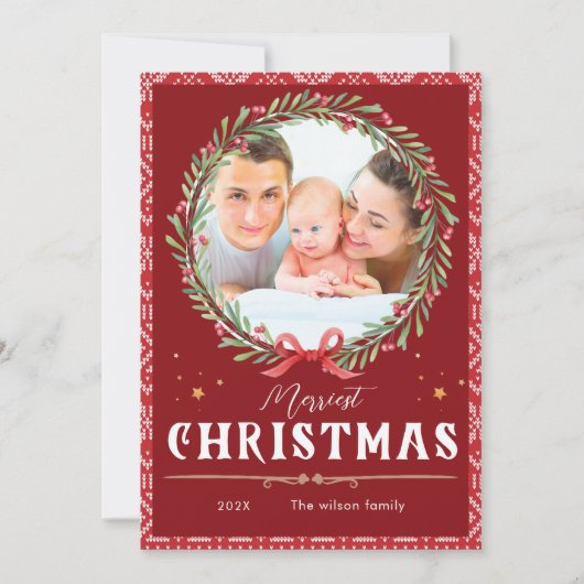 Invitation Joyeux Noël Élégant Script Photo Noël (Devant)