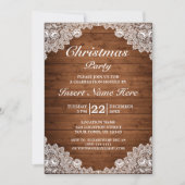 Invitation Joyeux Noël en bois rustique et dentelle blanche (Devant)