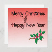 Invitation Joyeux Noël et Joyeux Nouvel An Holly (Devant / Derrière)