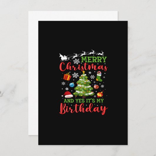 Invitation Joyeux Noël et oui c'est mon anniversaire Noël Arb (Devant / Derrière)