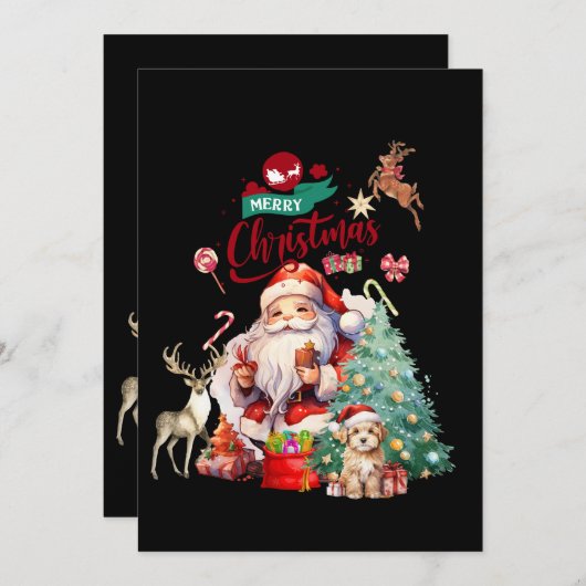 Invitation Joyeux Noël Festive 2024 Père Noël (Devant / Derrière)