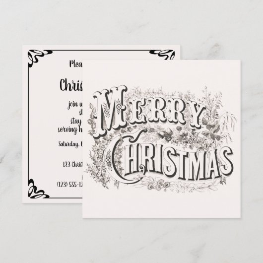 Invitation Joyeux Noël, Fête de Noël Vintage (Devant / Derrière)